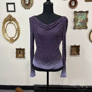 Vintage Jovani Purple Beaded Silk Cowl Neck Top – Size Medium